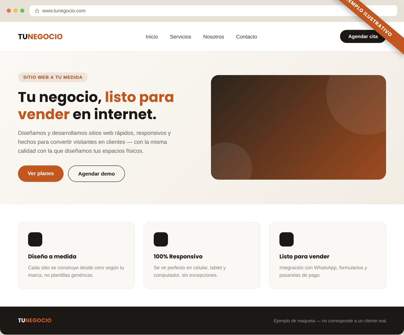 Maqueta ilustrativa de ejemplo de un sitio web